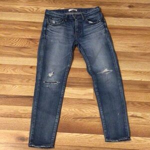 Moussy Women's Ankle Skinny Jeans - Medium Blue Wash with Knee Distressing